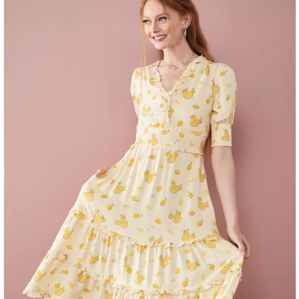 Disney lemon slice Mickey Mouse ruffle tiered midi dress   3X